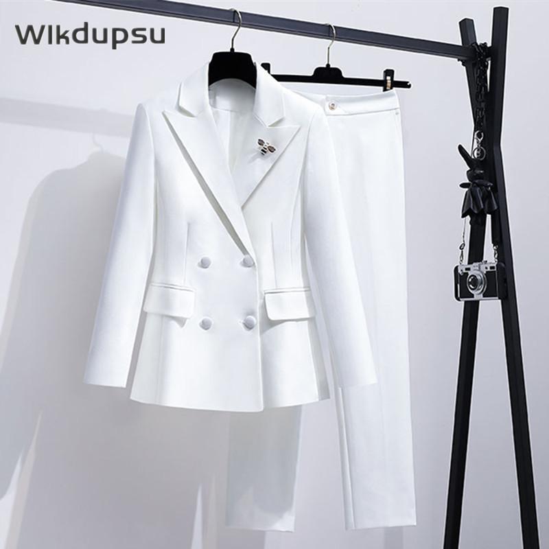 Women' Two Piece Pants Office Lady Work Formal Business Suit High Quality Women Luxury Blazer Jacket Clothing Black White Set Plus Size 
Women' Two Piece Pants Office Lady Work Formal Business Suit High Quality Women Luxury Blazer Jacket Clothing Black White Set Plus Size