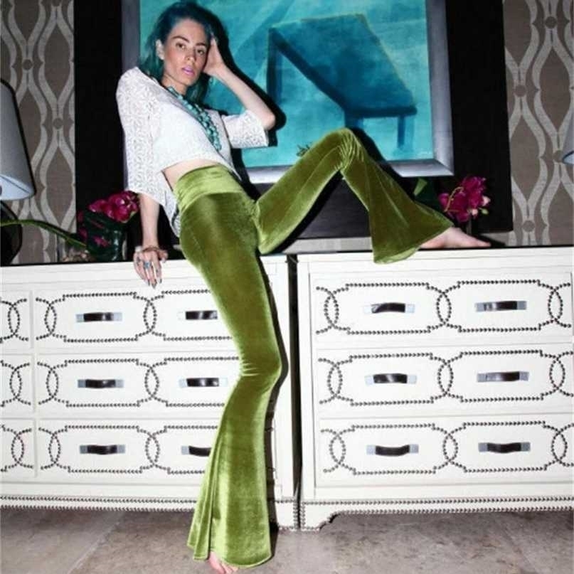Women Pants Y2k Velvet Flares High Waist Flare Pant Spring Summer Festival Clothes Stretchy Trousers Hippie Boho Tight Bottoms 211115