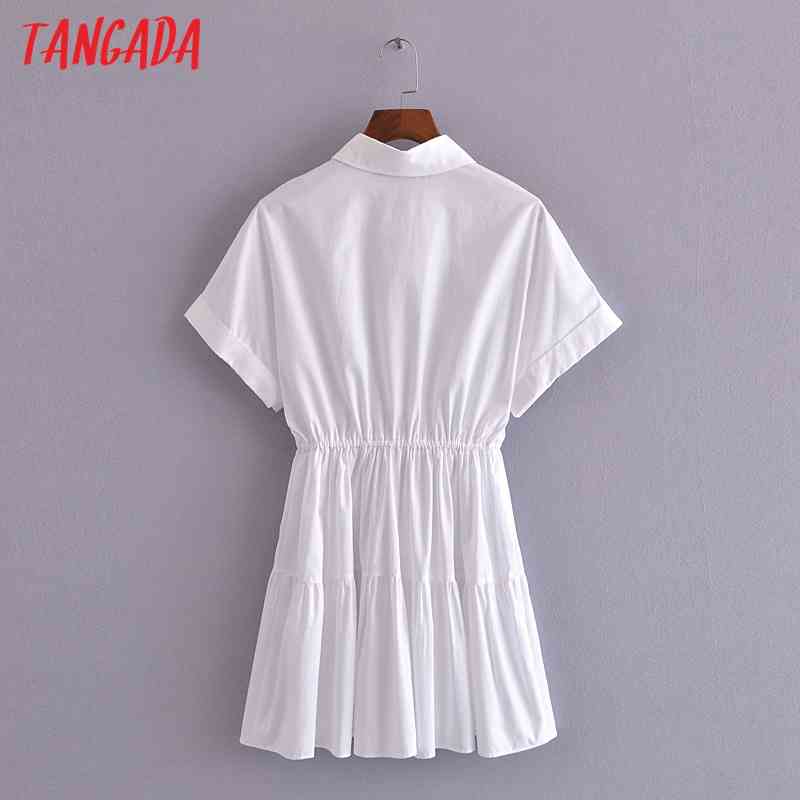 Summer Women French Style Blue Shirt Short Sleeve Ladies Mini Dress Vestidos 3H195 210416