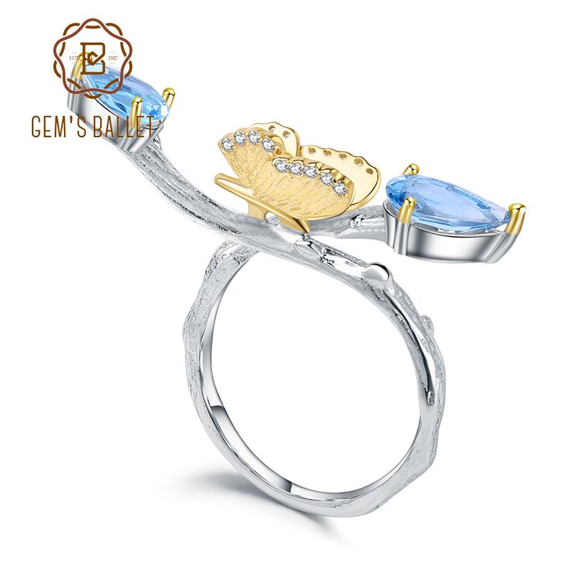 Cluster Rings GEM'S BALLET 925 Sterling Silver Handmade Adjustable Ring 2.42Ct Natural Swiss Blue Topaz Butterfly On Branch For Women, Golden;silver
Cluster Rings GEM'S BALLET 925 Sterling Silver Handmade Adjustable Ring 2.42Ct Natural Swiss Blue Topaz Butterfly On Branch For Women, Golden;silver