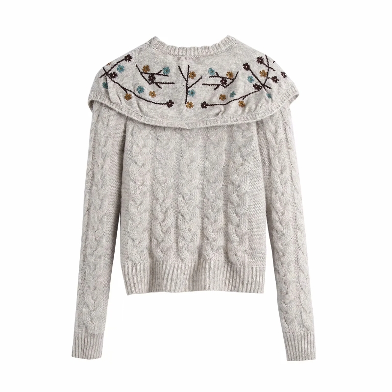 Women O Neck Flower Embroidery Shawl Knitting Short Sweater Female Long Sleeve Pullover Casual Lady Loose Tops SW1073 210430