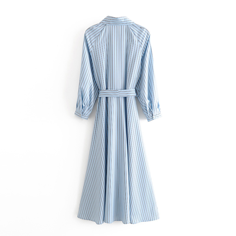 Fashion Women Striped Dress Long Sleeve Ladies Elegant Long Shirt Dresses Casual Turn Down Collar Office Dress Robe Femme 210414