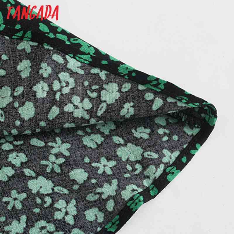 Fashion Women Green Flowers Print A-line Long Sleeve High Street Ladies Mini Dress 4N06 210416