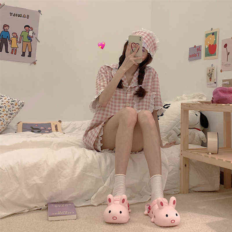SP&CITY Summer Shoes For Women Kawaii Cartoon Animal Hole Slippers PVC Massage Home Platform Sandals Woman 220111