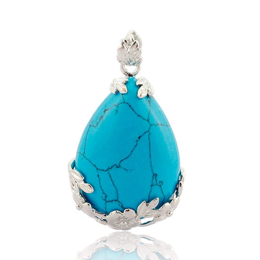 Natural Gemstong Angel's Tears Shape Plum Blossom Women Pendant Water-drop Shaped Stone Reiki Necklace Amethyst Rose Quartz Obsidian Healing Crys