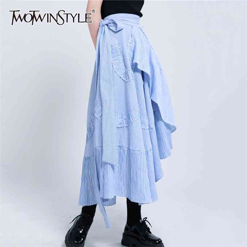 Asymmetrical Ruffle Striped Skirt For Women High Waist Bowknot Loose Casual Skirts Female Spring Fashion 210521, Blue
Asymmetrical Ruffle Striped Skirt For Women High Waist Bowknot Loose Casual Skirts Female Spring Fashion 210521, Blue