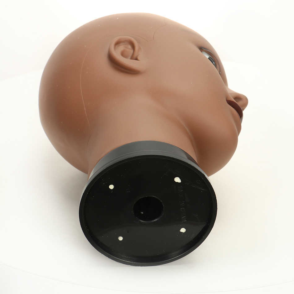 Ruilong Bald Mannequin Head With Stand Holder Cosmetology Practice African Training Manikin Head For Hair Styling Wigs Making 211013