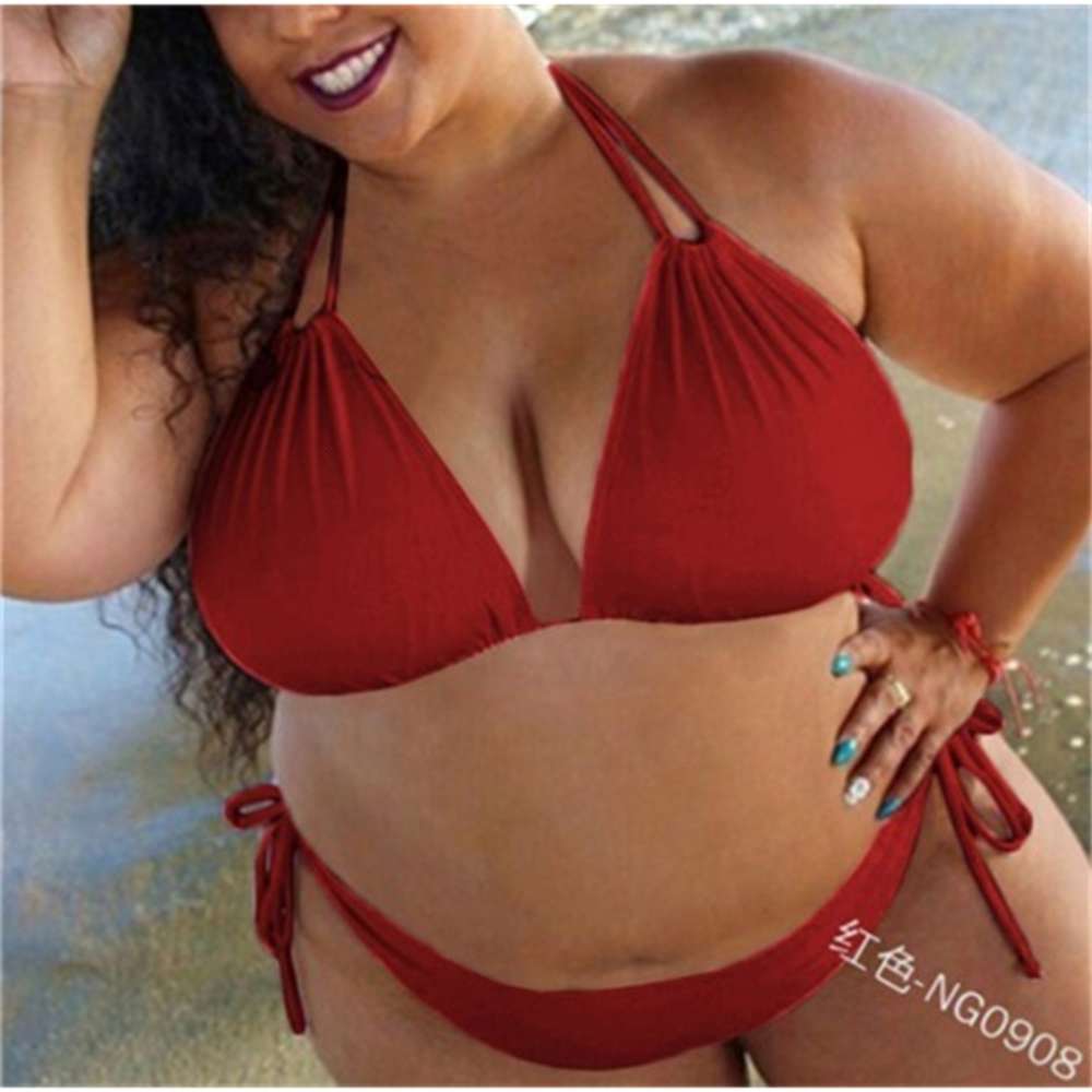 Summer Women's Natation Cool et rafraîchissant Colorie Solide Col Grand Cou Split Maillot de bain Un ensemble de bandage Sexy Bikini Triangl Ma M