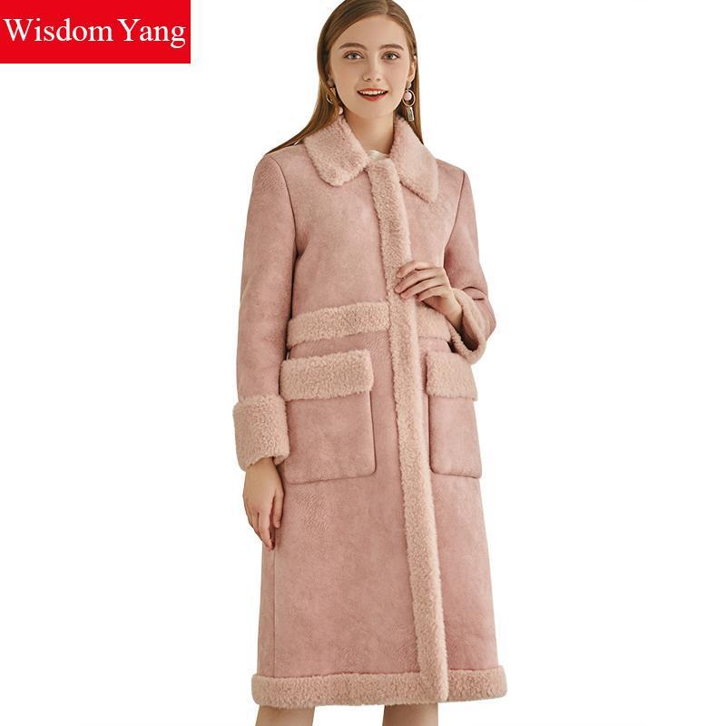 

Women's Fur & Faux Elegant Winter Coat Warm Woollen Sheep Wool Korean Loose Coats Pink Blue Long Casual Slim Overcoat Outerwear Women Clothe, Black
