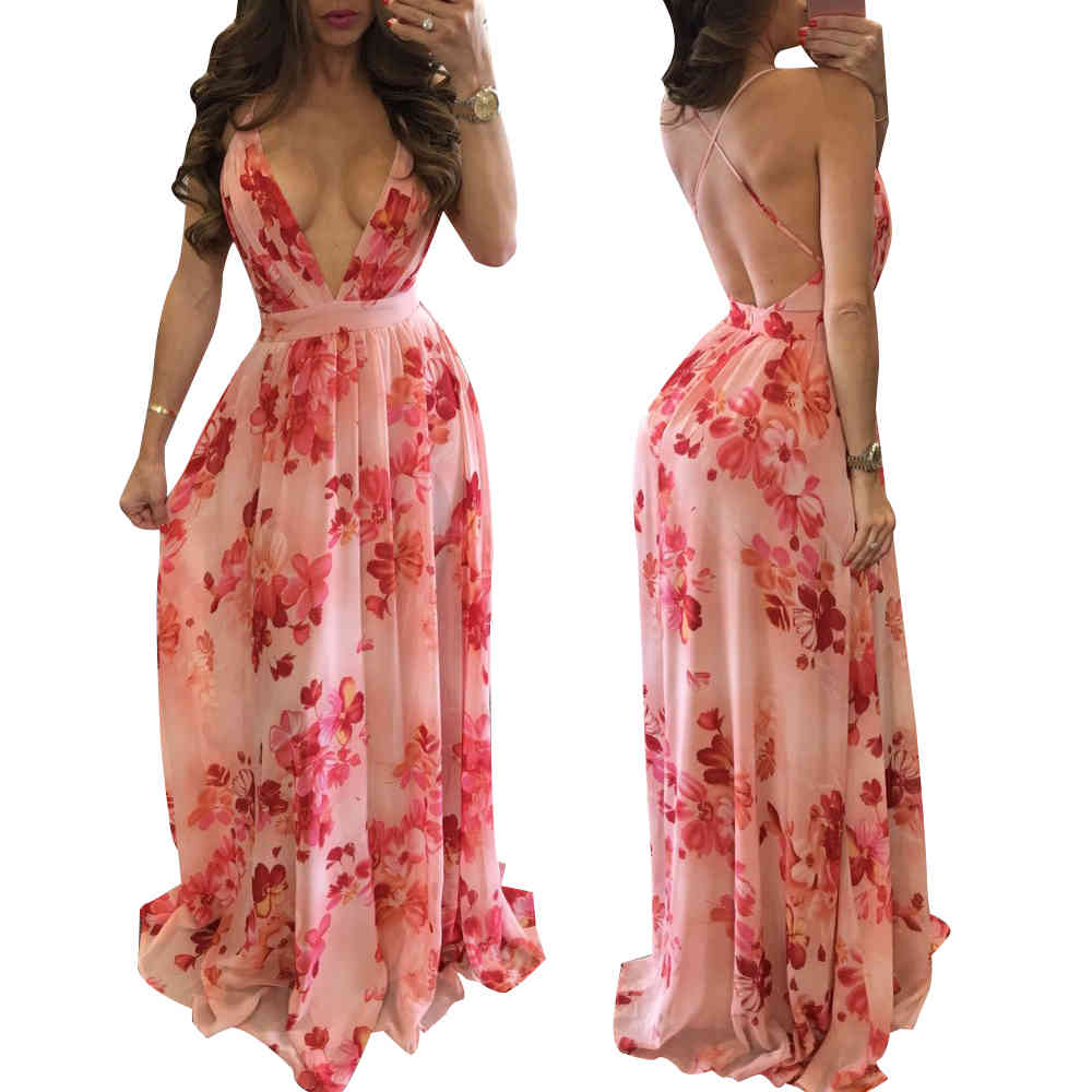 Plus Size Summer Women Long Maxi Dress V-Neck Print Night Club Party Beach Sexy Elegant Street Bohemian Dresses Vestidos GL8212 210409