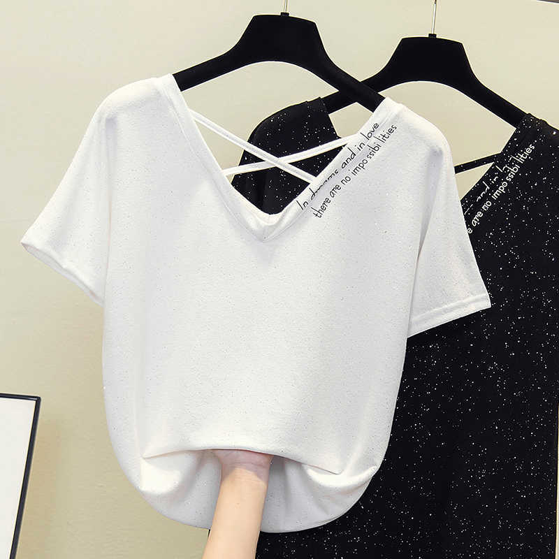 plus size Short Sleeve Oversized Sexy T shirt Women Tops Summer Looes white Woman Tshirt Shiny Lurex Clothes Wholesale Tees 210604, Black
plus size Short Sleeve Oversized Sexy T shirt Women Tops Summer Looes white Woman Tshirt Shiny Lurex Clothes Wholesale Tees 210604, Black