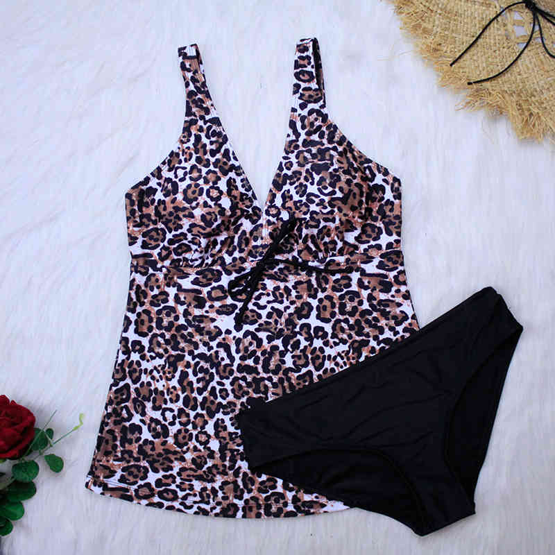 Sexy Leopard Print Tankini Swimsuits Women Swimsuit Plus Size Swimwear Bathing Suit Summer Beach Wear Swimming 3XL 210521