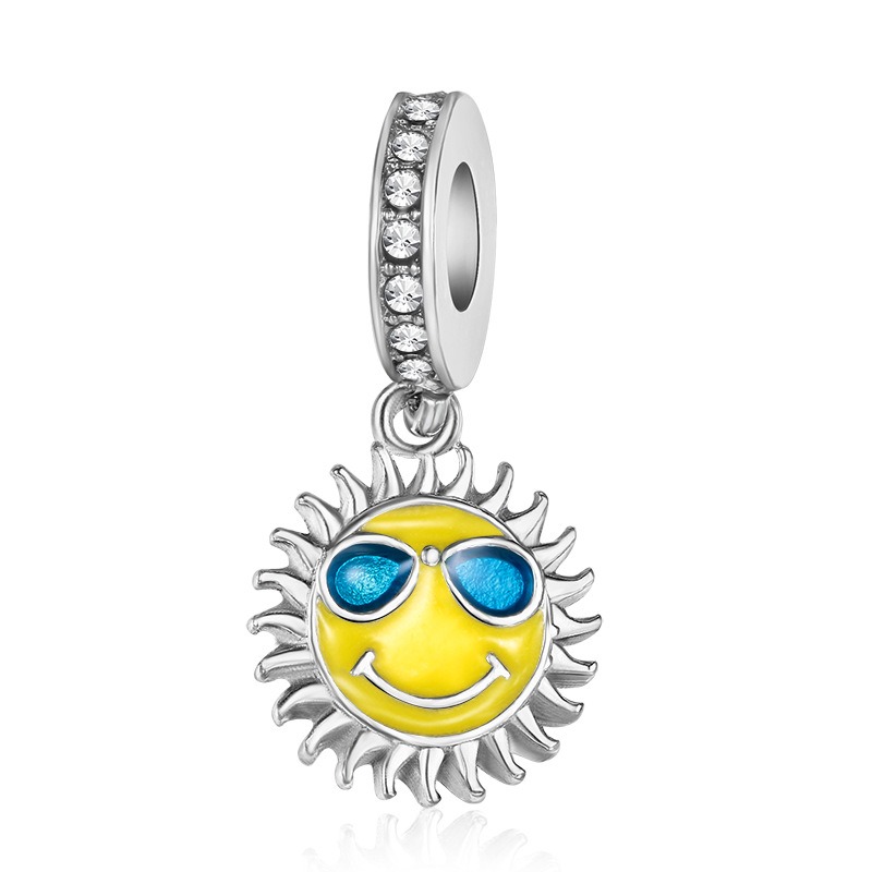 Fits Bracelets 20pcs Colourful Sun Enamel Crystal Pendant Charms Beads Silver Charms Bead For Women Diy European Necklace Jewelry