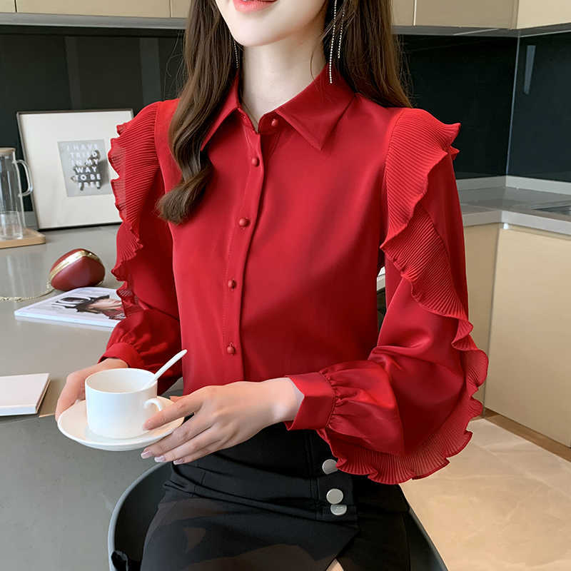 Korean Women Shirts Blouse Woman Lantern Sleeve Shirt Chiffon Blouses Ladies Tops Plus Size Ruffles Top XXL 210604, Red
Korean Women Shirts Blouse Woman Lantern Sleeve Shirt Chiffon Blouses Ladies Tops Plus Size Ruffles Top XXL 210604, Red