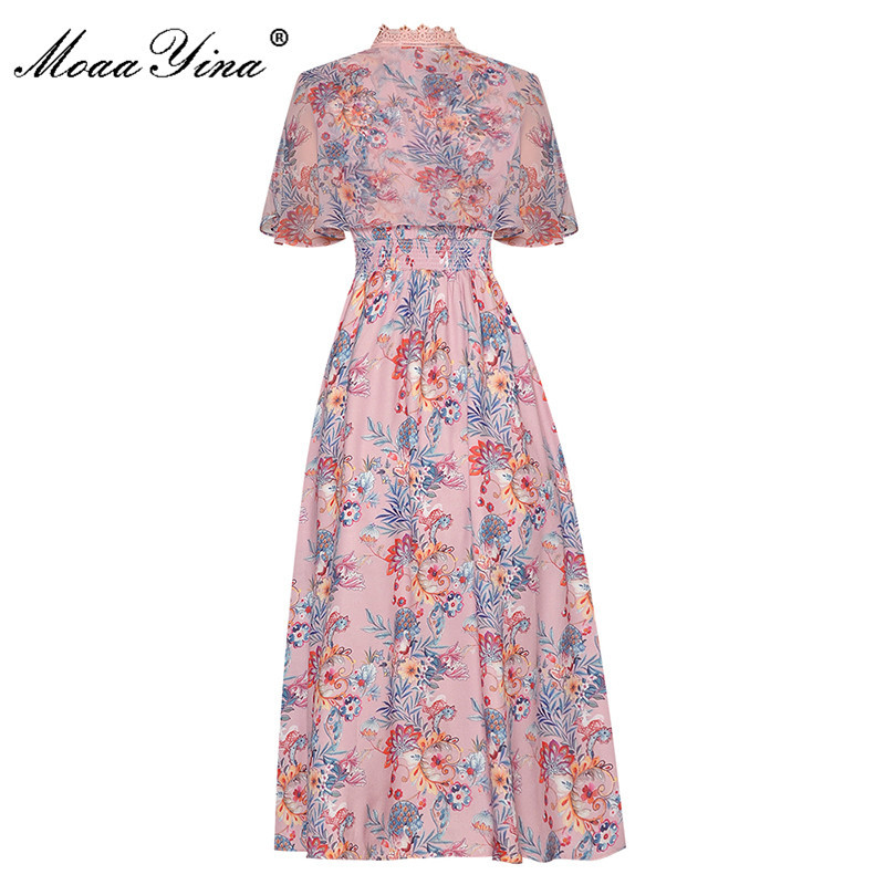 Fashion Runway Summer Vintage Dresses Women's Butterfly Sleeve Lace Patchwork Floral print Vacation Midi Dress 210524