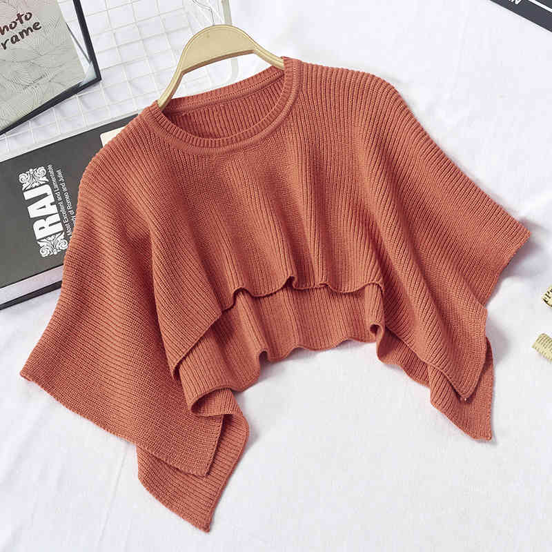 Autumn Knitted Sweater Women Ladies Fashion Poncho Cloak Loose Shawl Casual Solid Cropped Cape Sueter Mujer 210422