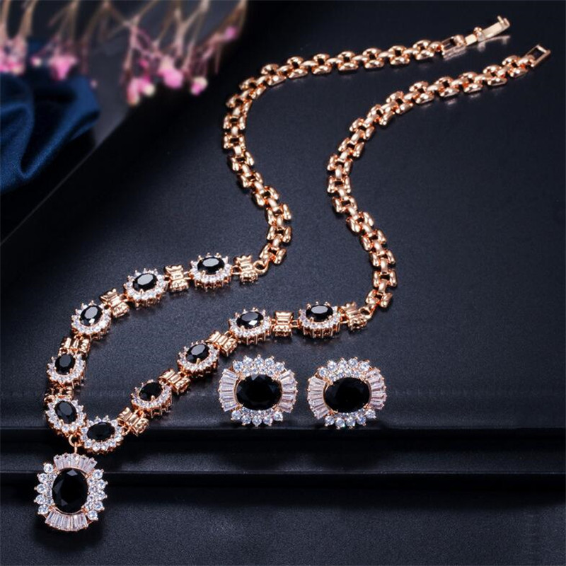 Choucong Brand Vintage Jewelry Set 18K Gold Fill Full Oval Cut Multi Color 5A Cubic Zircon Necklace Stud Stunning Earrings Women Wedding Bridal Jewell