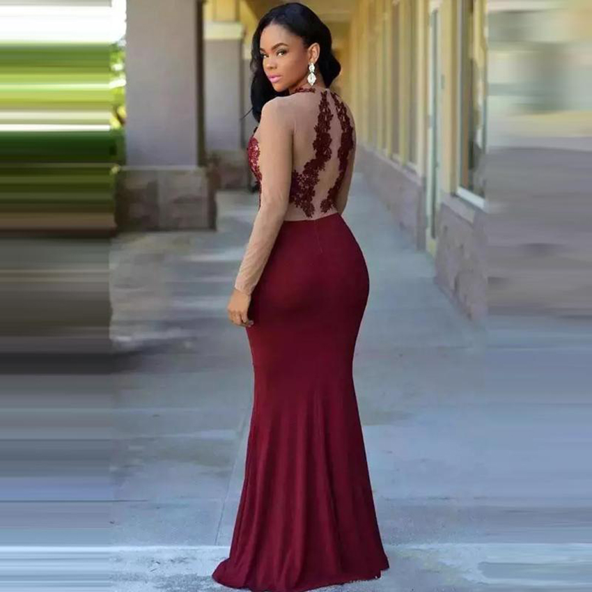 2021 Long Sleeves Lace Mermaid Evening Dresses With Appliques Jewel Neck Sweep Train Formal Prom Party Gowns 0431