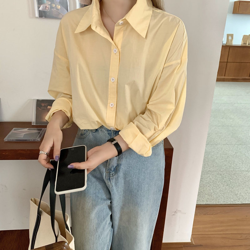 Office Lady Solid Casual Basic Shirt Women Tops Fashion Long Sleeve Lapel Loose Shirts Autumn Summer Blouses 210421