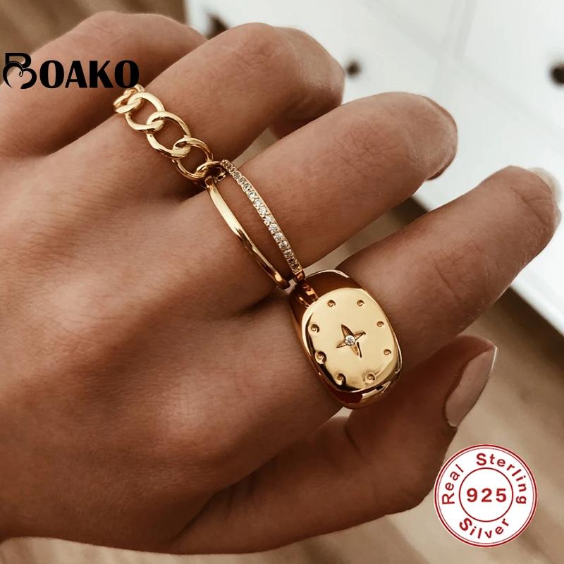 Cluster Rings BOAKO Simple Real 925 Sterling Silver For Women Luxury Jewelry Bague Bijoux Aneis Gold Chain Ring Girls Wedding Gift, Golden;silver
Cluster Rings BOAKO Simple Real 925 Sterling Silver For Women Luxury Jewelry Bague Bijoux Aneis Gold Chain Ring Girls Wedding Gift, Golden;silver