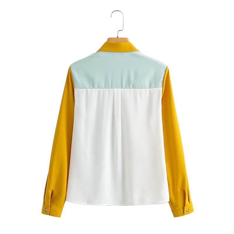 Vintage Lapel Long-sleeved Women Shirt Fashion Contrast Stitching Single Breasted Loose Casual Chic Female Shirts 210507