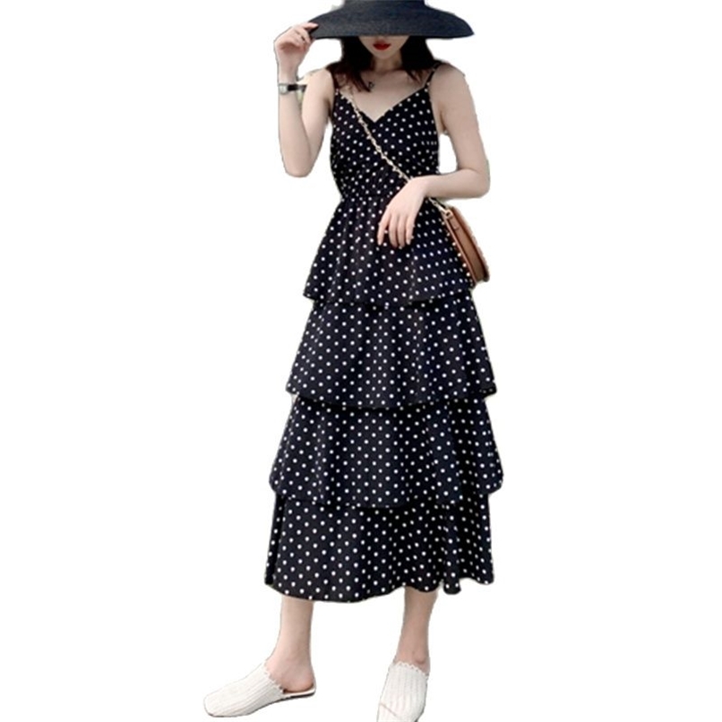 Chiffon V-neck Polka Dot Elegant Dress Female Vacation Sling Long Skirt Summer Korean Fashion women's clothing 210520, Wave point spot
Chiffon V-neck Polka Dot Elegant Dress Female Vacation Sling Long Skirt Summer Korean Fashion women's clothing 210520, Wave point spot