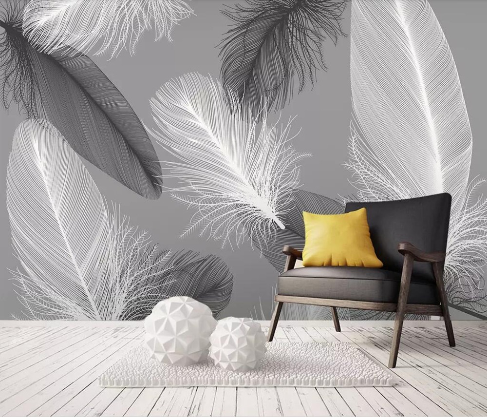 Customized Wallpaper Simple Blue Feather TV Background Wall Painting Home Decor Living Room Bedroom Feather Design 3d wallpaper