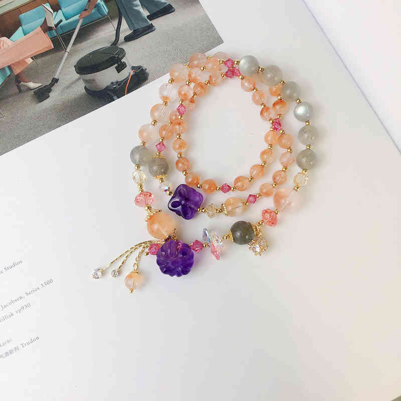 Red Rabbit Hair Amethyst Grey Moonlight Austrian Crystal 925 Silver Ear Hook Set