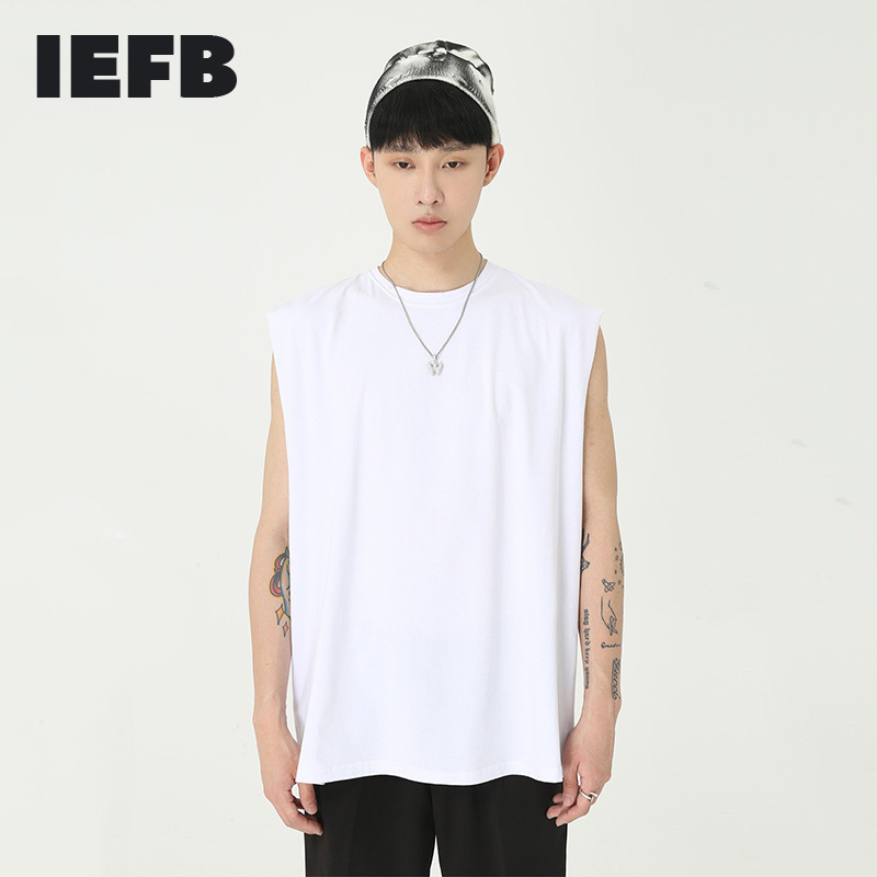 IEFB Men's Wear Ins Summer Korean Fashion Men's Loose Pure White Cantilevered Vest Fitness Sports Sleeveless Tank Tops 9Y5459 210524