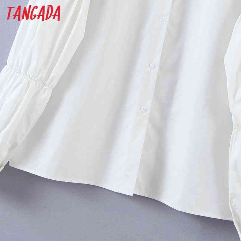 Women White Shirts Pleated Long Sleeve Solid Turn Down Collar Elegant Ladies Work Wear Blouses SL553 210416
