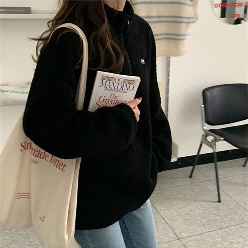 3colors korean style Women Winter lamb fur Coats Warm Casual embroidery thick warm jackets womens (X1726) 210423