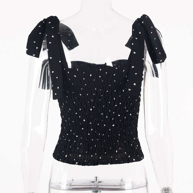 Black Bandage Slash Neck Off-shoulder Heart Shape Print Camis Summer Lady Slim Fit Sexy Short Crop Tops Pleated Club Streetwear 210604