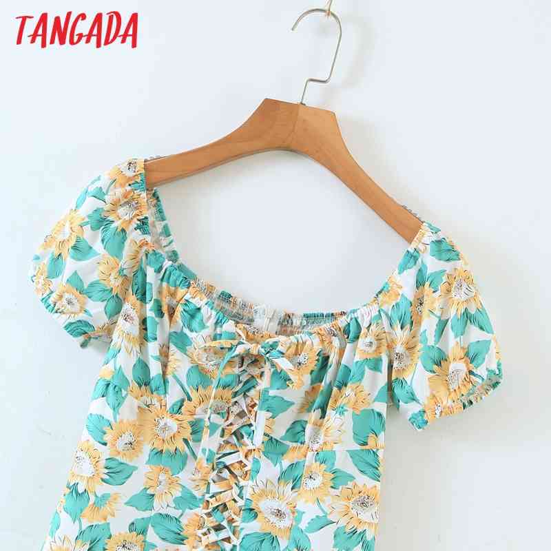 Women Green Floral Summer Off Shoulder Short Sleeve Ladies Mini Dress Vestidos DZ16 210416