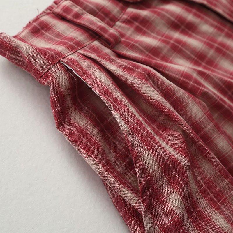 Red Plaid Women Hight Waist Shorts Cotton Pocket Mini 2021 Summer Mori Girl Style Button Korean Ladies Basic Bottoms Women's