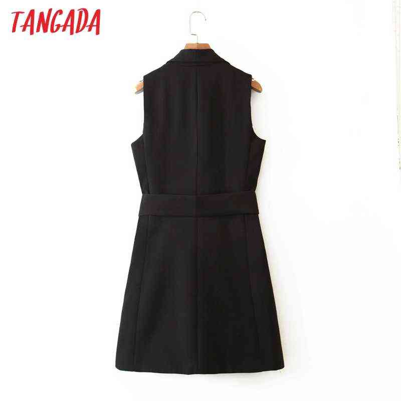 Tangada woman black long vest coat with slash office ladies waistcoat sleeveless blazer double breasted elegant top 3Z38 211120
