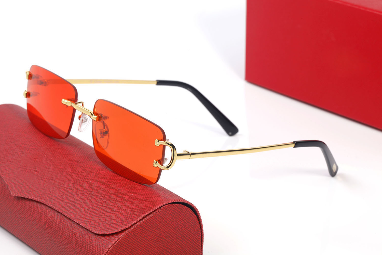luxury designer sunglasses Eyeglasses frames temples with panther heads Metal Frameless Full Rim Semi Rimless rectangular shape for men woman eyewear accessorie