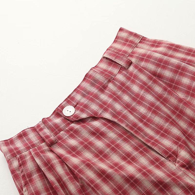 Red Plaid Women Hight Waist Shorts Cotton Pocket Mini 2021 Summer Mori Girl Style Button Korean Ladies Basic Bottoms Women's