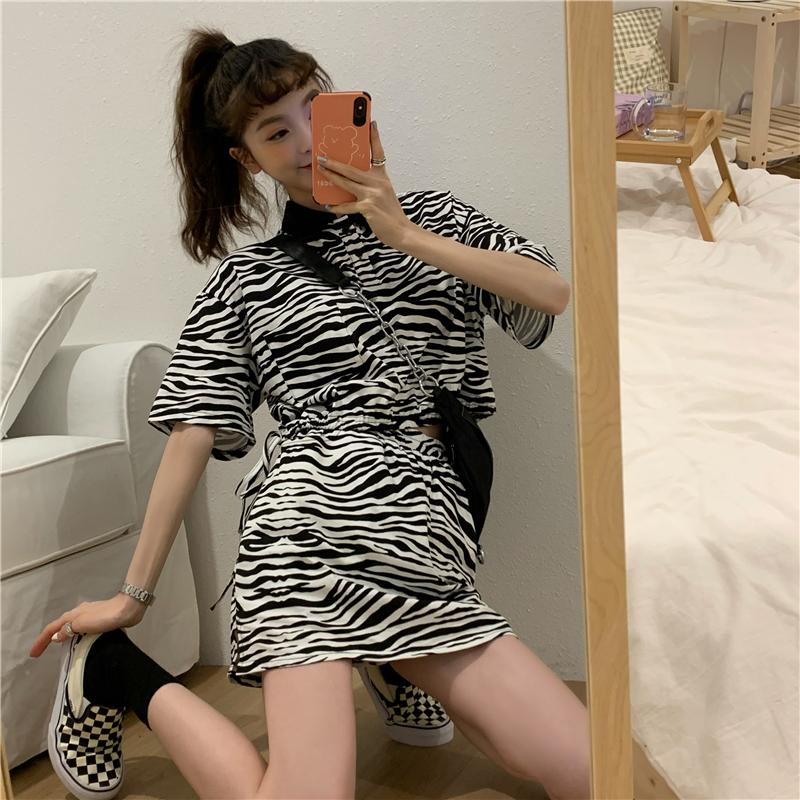 Fashion Ladies Stripe Print Two Piece Set Streetwear Women Summer Bandage Crop Top Skirt Tracksuit 2 2021 Dress