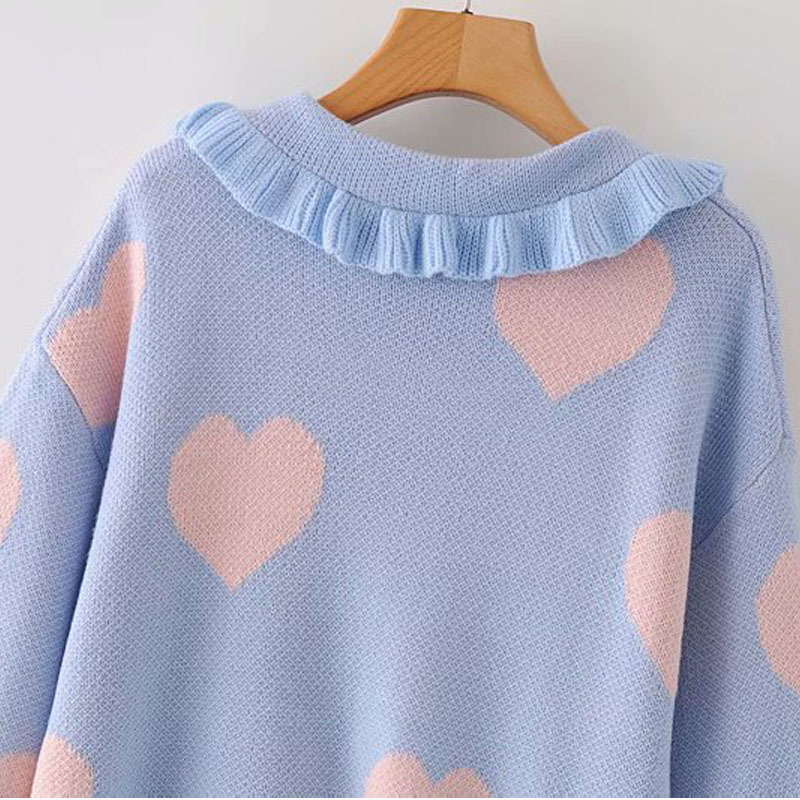 Lapel Love Zipper Knit Sweet Female Cardigan Harajuku Korean Navel Fashion Chic Women's Sweater Tops 210507