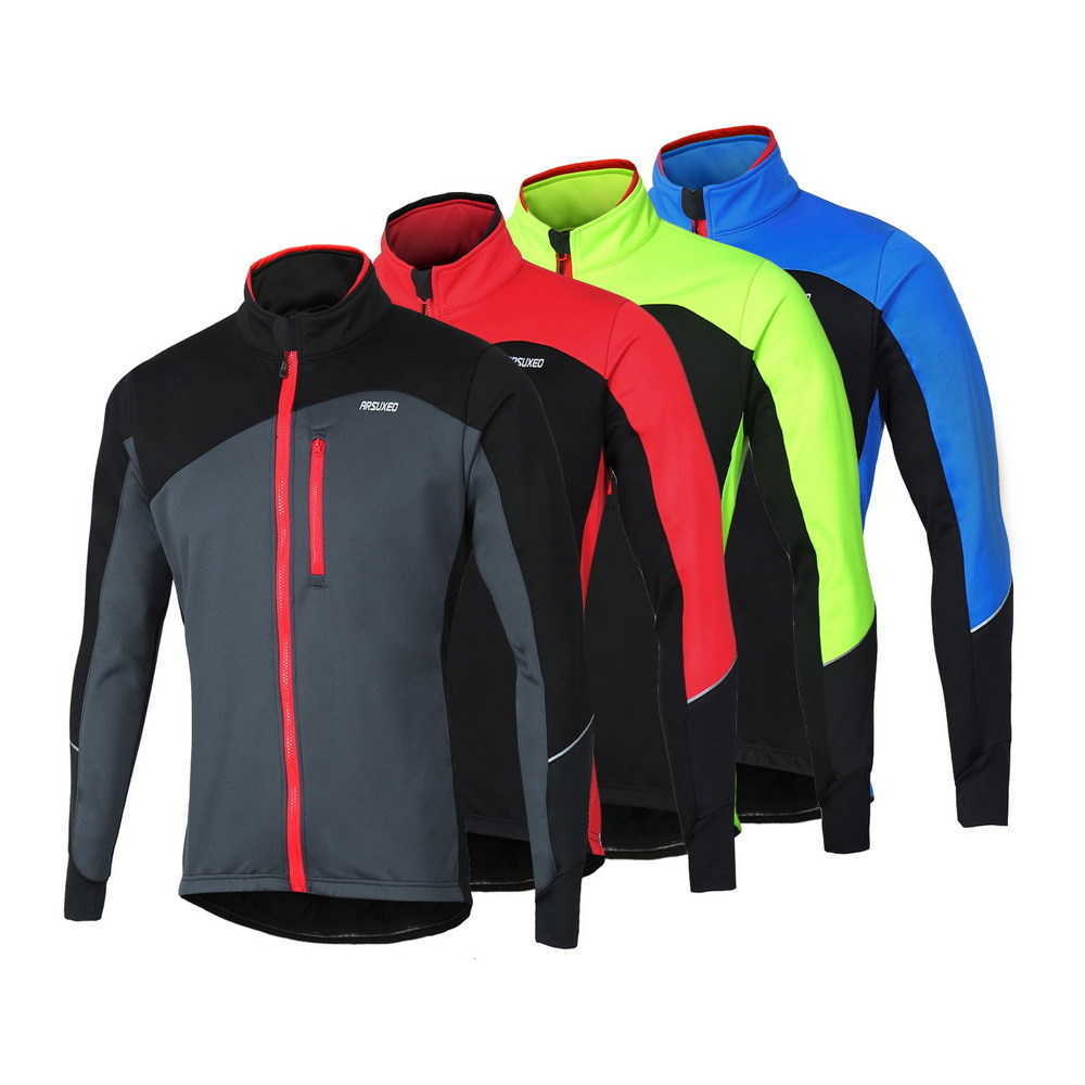ARSUXEO Men Winter Cycling Jacket Thermal Fleece MTB Bike Jacket Windproof Waterproof Bicycle Sofeshell Coat Warm Reflective 17D T200502