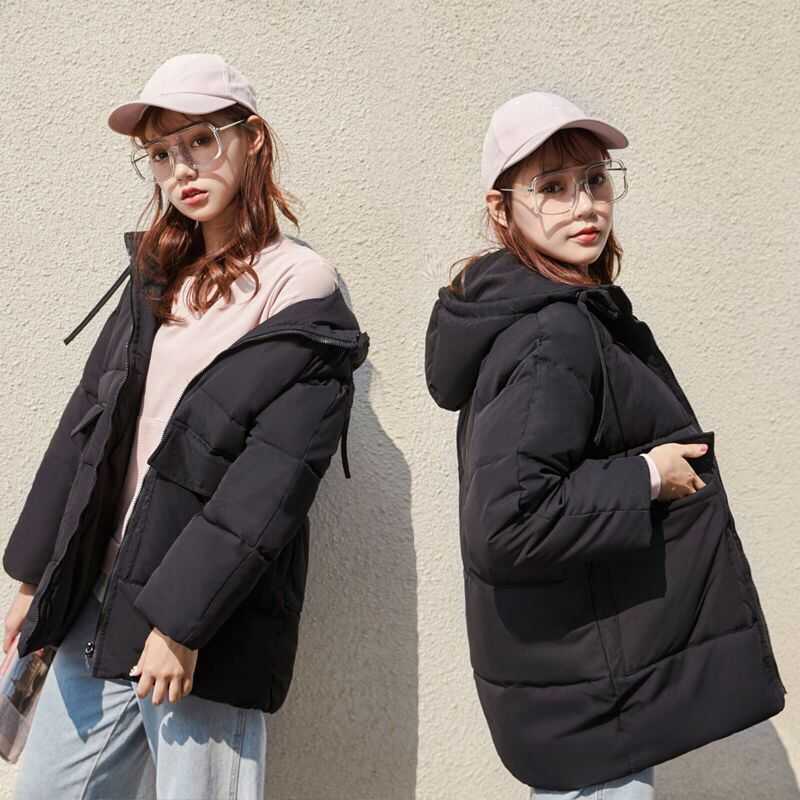 Autumn Winter Cotton Parkas Oversized Coats and Jackets Womens Outerwear Hooded Puffer Jacket Beige Blue Black 211008