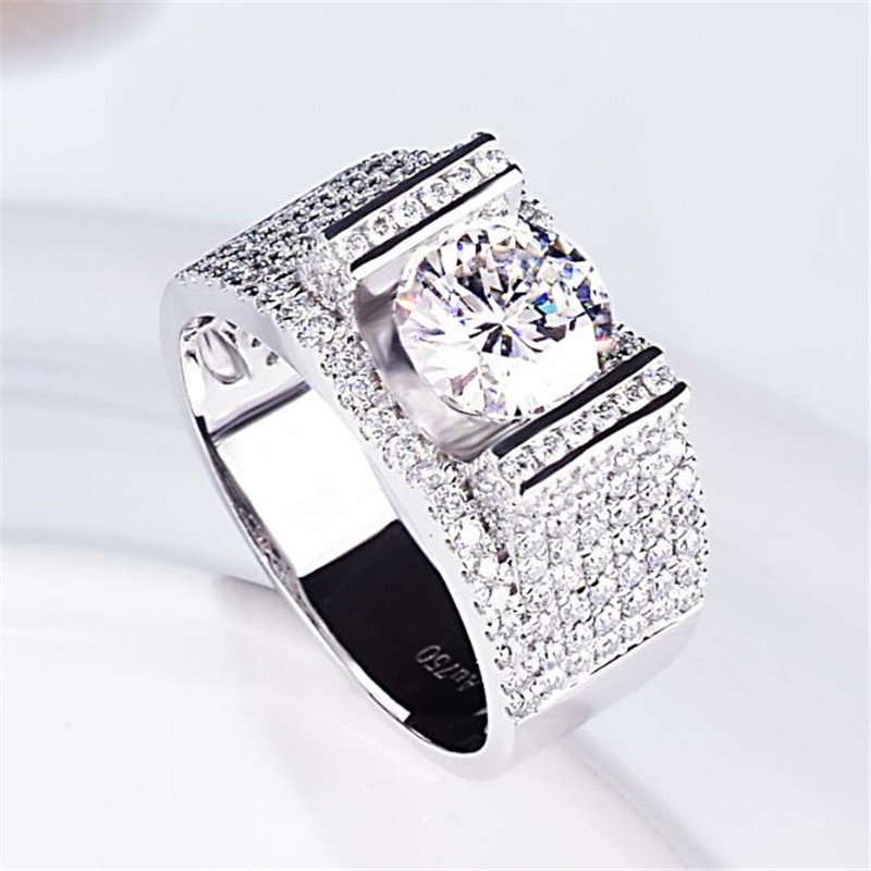 Men's Sterg Sier Wedding Band Ring with White Topaz CZ Round Cut, Bohemian & Sparkg - Choucong