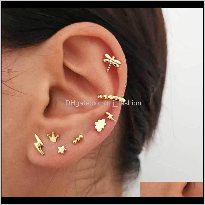 Stud Drop Delivery 2021 Women Bee Butterfly Earring Jewelry Pattern Fashion Dangle Eardrop Snake Cross Studs Ear Cuff Clip Earrings Suit Onmd