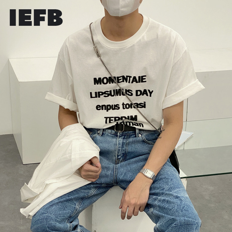 IEFB Men's Summer T-shirts Letter Print Causal Tee Short Sleeve Clothes Streetwear Camisetas Hombre Fashion Tops 9Y6226 210524