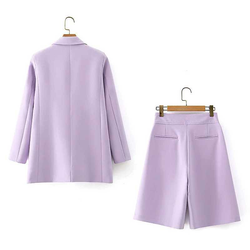 purple women elegant blazer suits fashion ladies slim shorts set casual female cute jackets sets sweet girls chic 210527