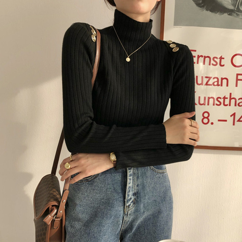 Spring Autumn OL Basic Pullover Tops Soft Warm Bottoming Sweater Women Elegant Solid Turtleneck Knitted Sweaters 210421
