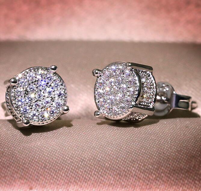 Unisex Men Women Stud Earrings Gold Silver Plated Sparkling Luxury Shining Crystal CZ Simulated Diamond Earring Jewelry