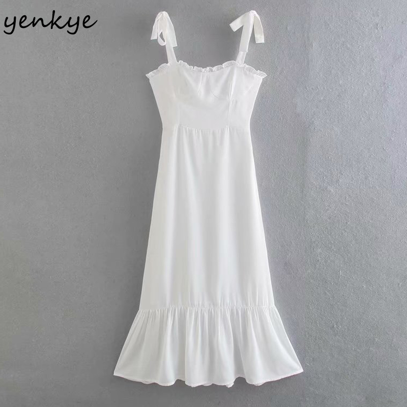 YENKYE Fashion Women Vintage Solid Color Elegant Party Dress Female Sleeveless Slim A-line Midi Summer Dress Vestido Mujer 210515