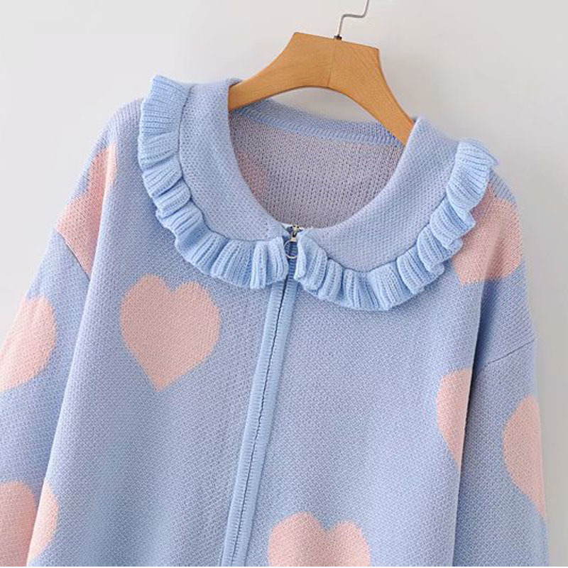 Lapel Love Zipper Knit Sweet Female Cardigan Harajuku Korean Navel Fashion Chic Women's Sweater Tops 210507