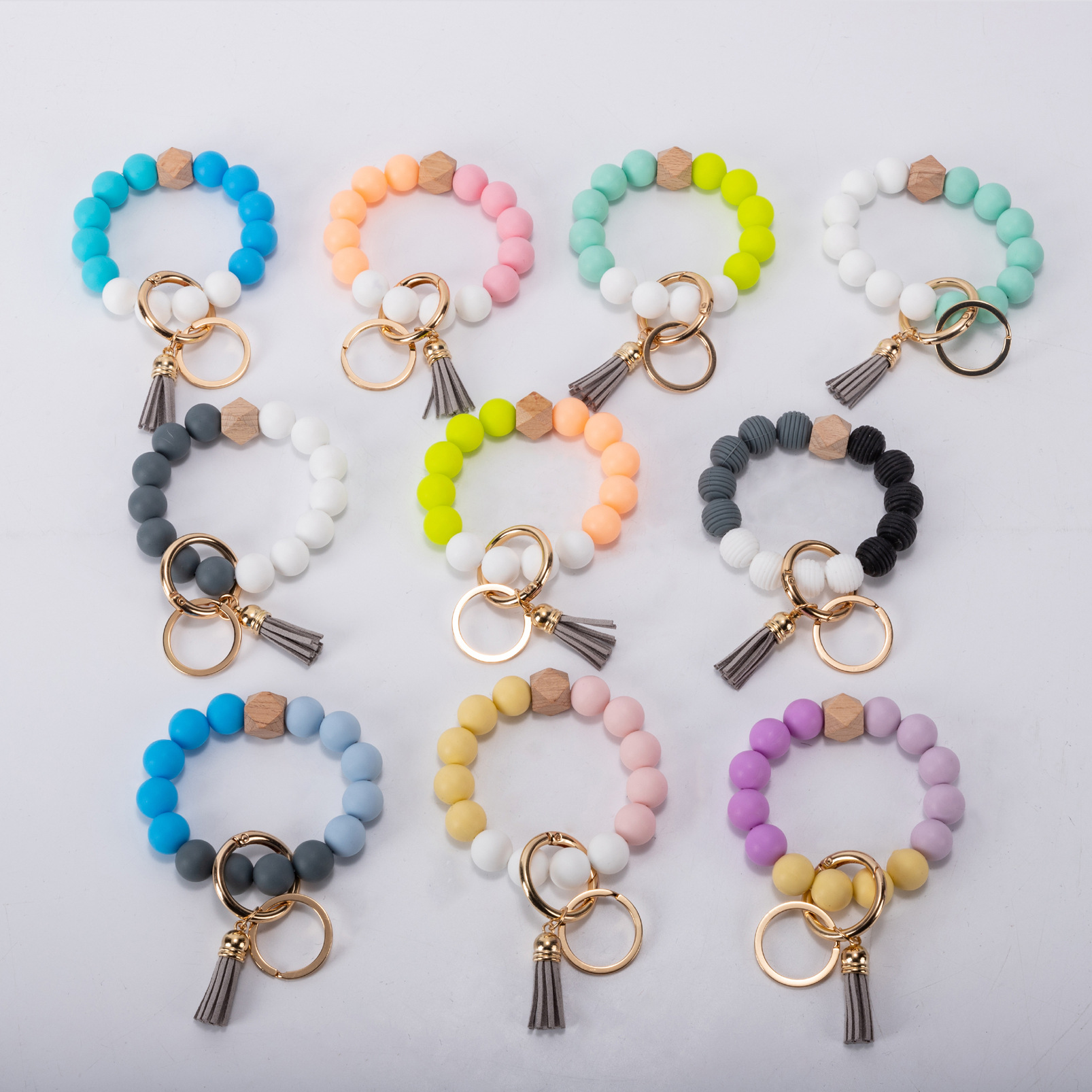 Party Supplies tassels wood bead keychain Silicone Beads Bracelet Leather key ring Food grade silicon Wrist Keychains Pendant Euramerican DB828
Party Supplies tassels wood bead keychain Silicone Beads Bracelet Leather key ring Food grade silicon Wrist Keychains Pendant Euramerican DB828